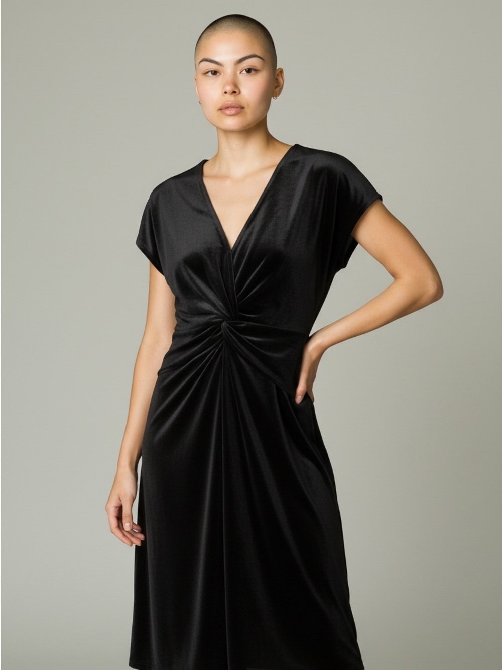 Banana Republic Black Knot-Front Midi Silk Dress